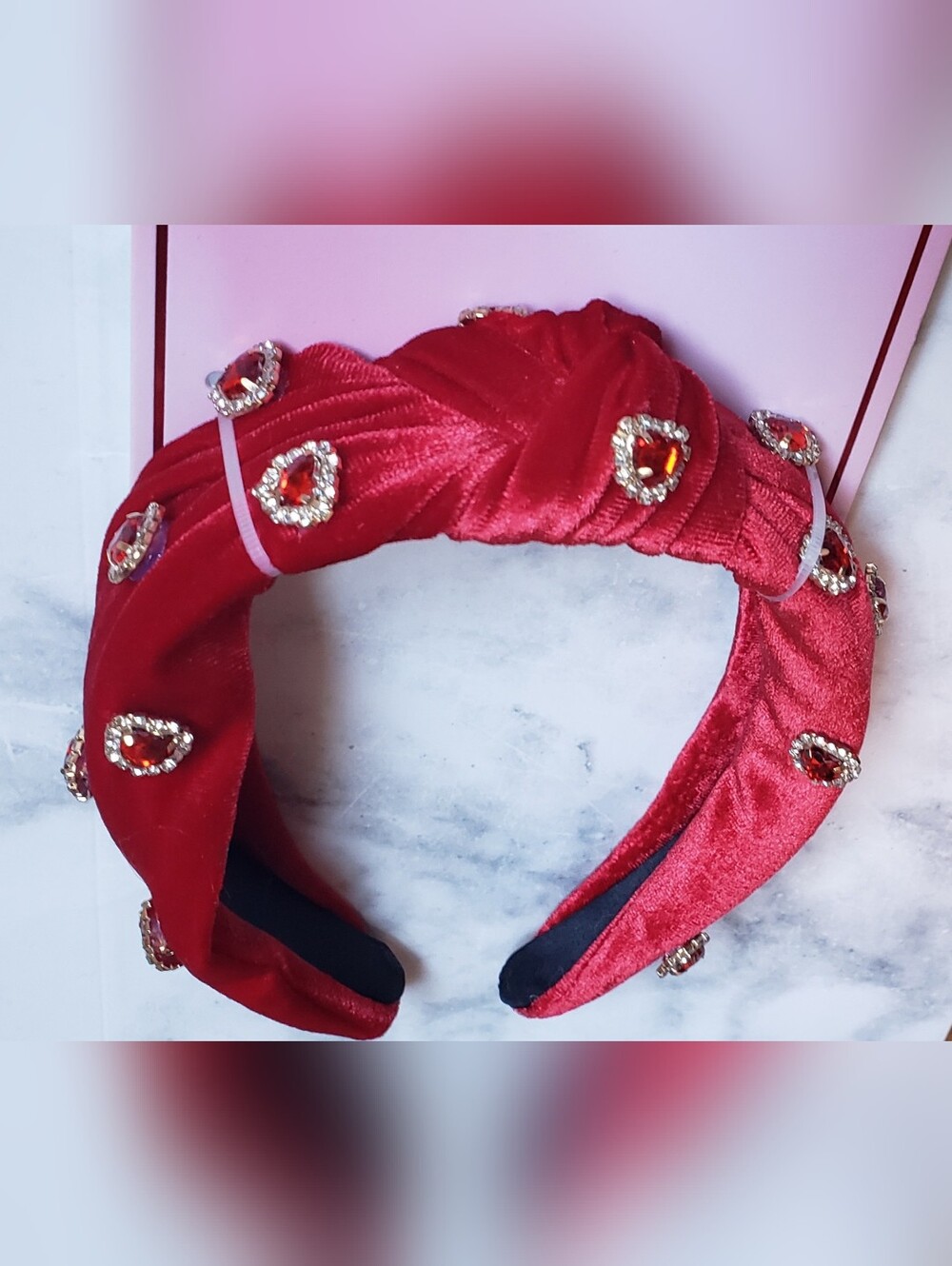 Retro Vintage Style Red Velvet Rhinestone Jeweled Statement Headband New NWT